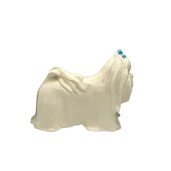 Porcelain Maltese Dog Figurine With Blue Bow - Picture 3 of 7